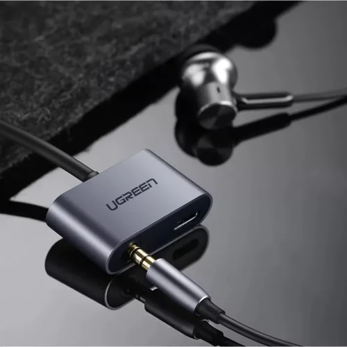 Ugreen USB Type-C - USB Type-C/3.5 mm Jack audio elosztó adapter 1.5A szürke