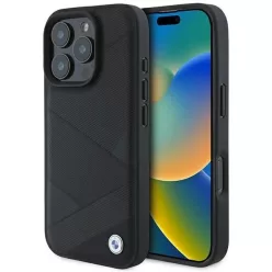   iPhone 16 Pro Fekete BMW Signature Leather Crossing Lines mintás tok