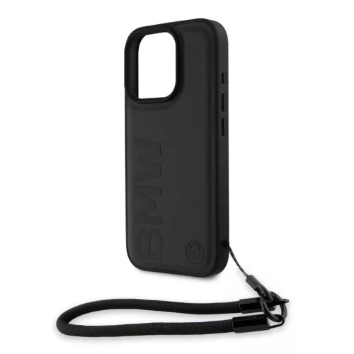 iPhone 16 Pro Fekete BMW Leather Signature és Szíjas tok