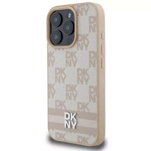 iPhone 16 Pro Rózsaszín DKNY Kockás minta és nyomtatott csíkok tok