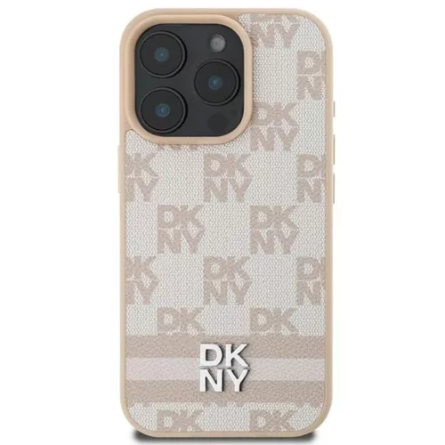 iPhone 16 Pro Rózsaszín DKNY Kockás minta és nyomtatott csíkok tok