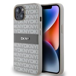   DKNY PU Bőr Ismétlődő Minta Tonális Csík Tok iPhone 14 Bézs