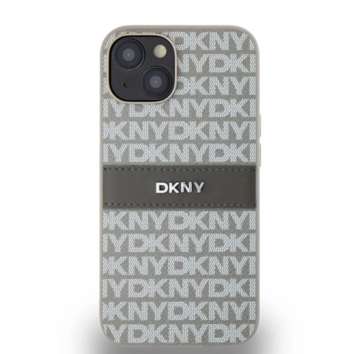 DKNY PU Bőr Ismétlődő Minta Tonális Csík Tok iPhone 14 Bézs