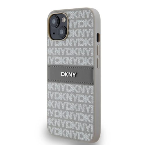 DKNY PU Bőr Ismétlődő Minta Tonális Csík Tok iPhone 14 Bézs