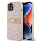 DKNY PU bőrmintás csíkos fliptok iPhone 14 Pink