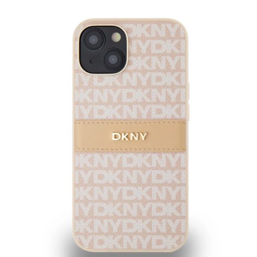 DKNY PU bőrmintás csíkos fliptok iPhone 14 Pink