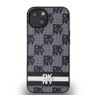 DKNY PU bőr kockás minta és csíkos tok iPhone 14 fekete