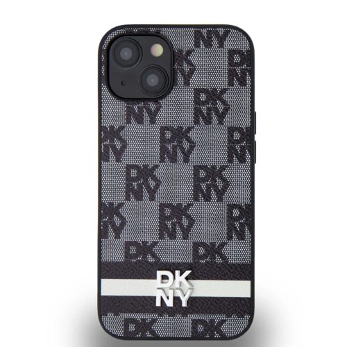 DKNY PU bőr kockás minta és csíkos tok iPhone 14 fekete