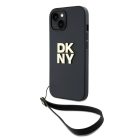 DKNY PU bőr Stack logós csuklópántos tok iPhone 14-hez fekete
