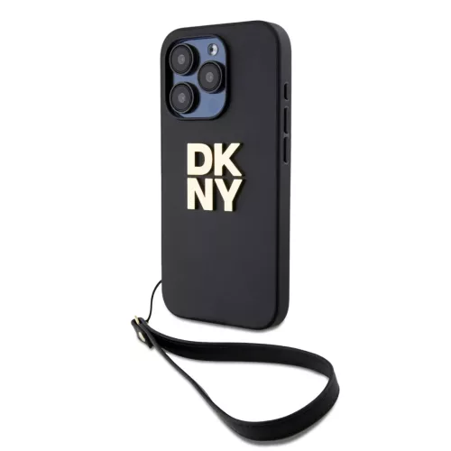 DKNY PU Leather Stack Logo Wrist Strap tok iPhone 14 Pro Max-hoz fekete