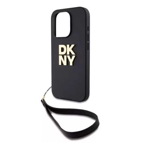 DKNY PU Leather Stack Logo Wrist Strap tok iPhone 14 Pro Max-hoz fekete