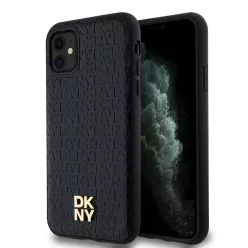   DKNY PU Bőr Ismétlődő Minta Logó Stacked MagSafe iPhone 11 tok fekete