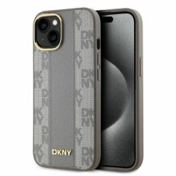 iPhone 14 Bézs DKNY Bőr Kockás Mono Minta MagSafe tok