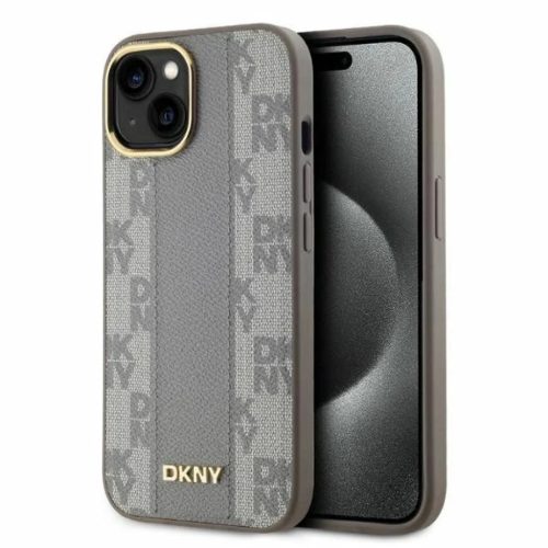 iPhone 14 Bézs DKNY Bőr Kockás Mono Minta MagSafe tok