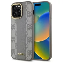   iPhone 14 Pro Max 6.7" bézs DKNY kemény tok Bőr Kockás Mono Minta MagSafe tok