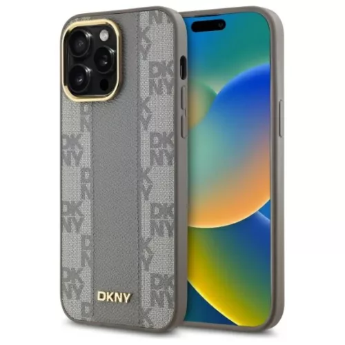 iPhone 14 Pro Max 6.7" bézs DKNY kemény tok Bőr Kockás Mono Minta MagSafe tok