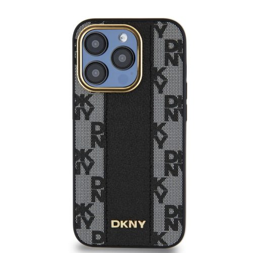 DKNY PU bőr kockás minta Magsafe tok iPhone 15 Pro Max fekete