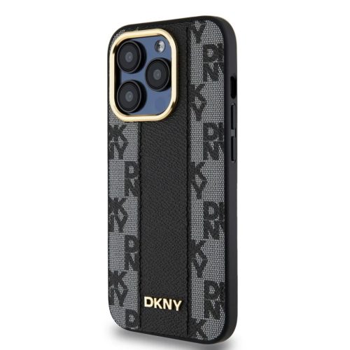 DKNY PU bőr kockás minta Magsafe tok iPhone 15 Pro Max fekete