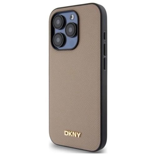 iPhone 15 Pro Max bézs DKNY Grained Metal Logo MagSafe tok