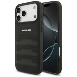  iPhone 17 Pro Max AMG bőr mélynyomott vonal dizájnos fekete tok
