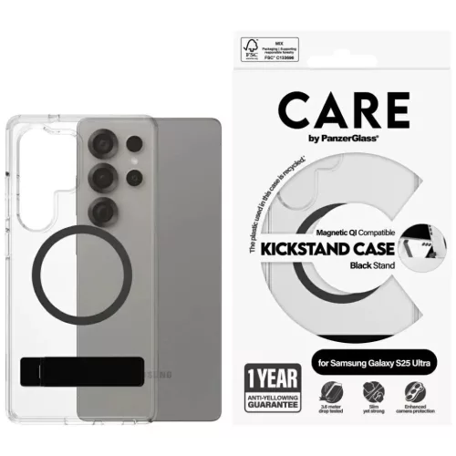 CARE by PanzerGlass Feature Fekete Kitámasztós & QI tok Samsung Galaxy S25 Ultra - Átlátszó
