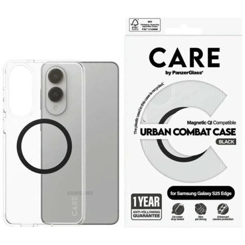 CARE by PanzerGlass Flagship Urban Combat Black QI tok Samsung Galaxy S25 Edge-hez - Átlátszó
