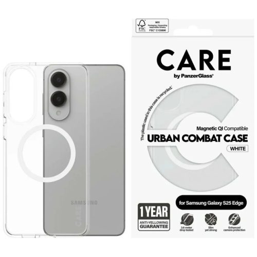 CARE by PanzerGlass Flagship Urban Combat Fehér QI tok Samsung Galaxy S25 Edge-hez - Átlátszó tok
