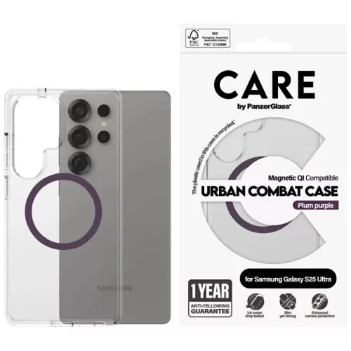 Samsung Galaxy S25 Ultra Átlátszó CARE by PanzerGlass Flagship Urban Combat Lila QI Tok