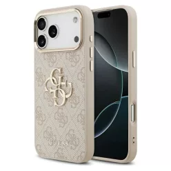   iPhone 17 Pro Max rózsaszín Guess PU bőr 4G fém logós arany keretes tok