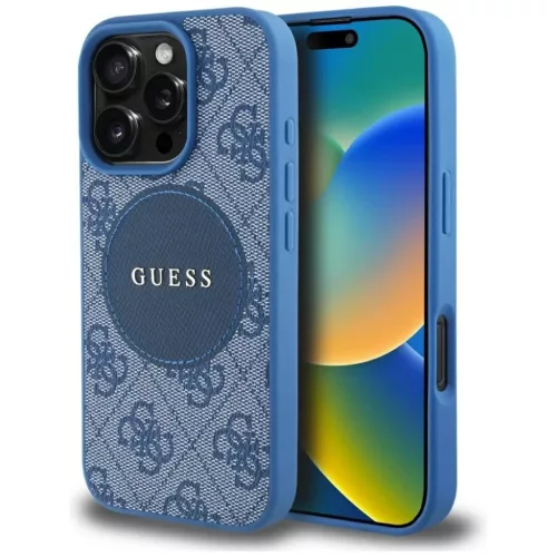 iPhone 16 Pro kék Guess 4G Circle Classic Logo MagSafe tok