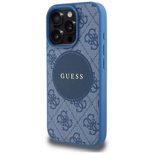 iPhone 16 Pro kék Guess 4G Circle Classic Logo MagSafe tok