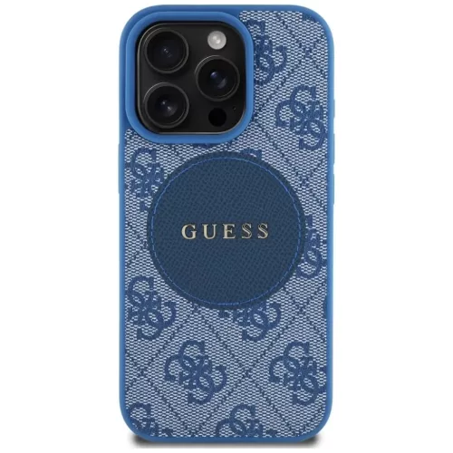 iPhone 16 Pro kék Guess 4G Circle Classic Logo MagSafe tok