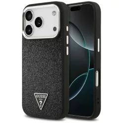 iPhone 17 Pro Guess Glitter Triangle Logo MagSafe fekete tok
