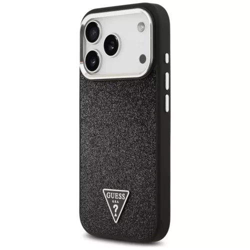 iPhone 17 Pro Guess Glitter Triangle Logo MagSafe fekete tok