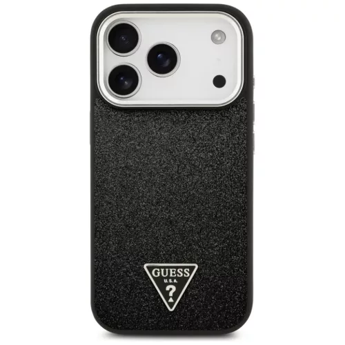 iPhone 17 Pro Guess Glitter Triangle Logo MagSafe fekete tok