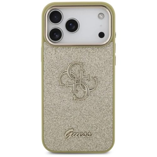 iPhone 17 Pro Max Guess Fixed Glitter Big 4G Metal Frame tok arany