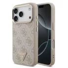 iPhone 17 Pro Rózsaszín Guess PU Bőr 4G Strass Hármas Logo Arany Keret MagSafe Tok