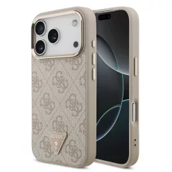   iPhone 17 Pro Rózsaszín Guess PU Bőr 4G Strass Hármas Logo Arany Keret MagSafe Tok