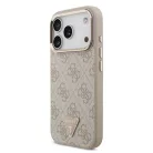 iPhone 17 Pro Rózsaszín Guess PU Bőr 4G Strass Hármas Logo Arany Keret MagSafe Tok