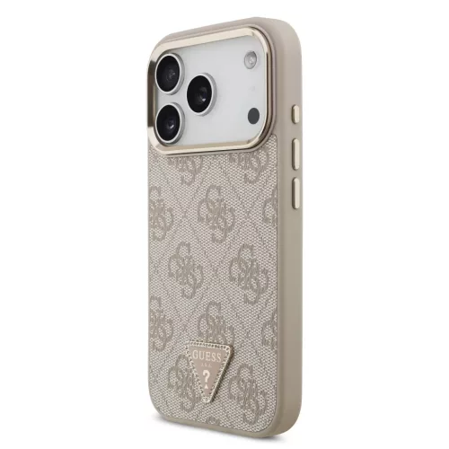 iPhone 17 Pro Rózsaszín Guess PU Bőr 4G Strass Hármas Logo Arany Keret MagSafe Tok