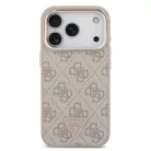 iPhone 17 Pro Rózsaszín Guess PU Bőr 4G Strass Hármas Logo Arany Keret MagSafe Tok
