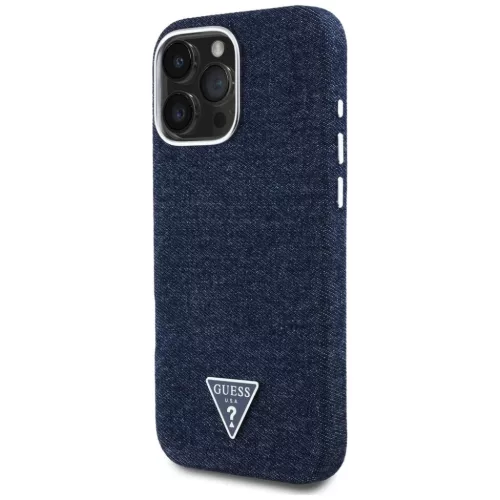 iPhone 16 Pro Kék Guess HC MagSafe FW Denim Triangle Logó tok