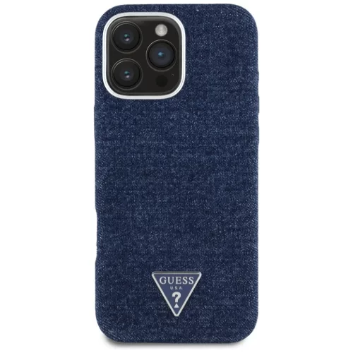 iPhone 16 Pro Kék Guess HC MagSafe FW Denim Triangle Logó tok