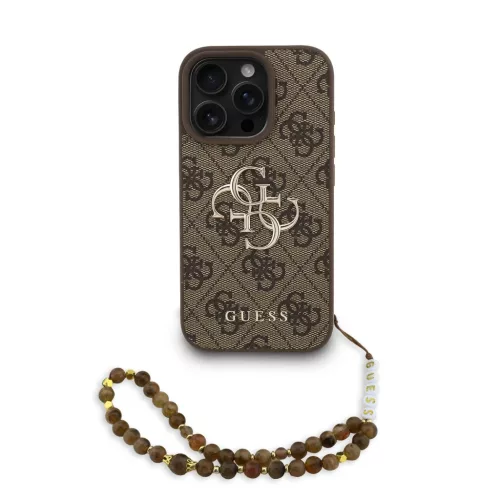 iPhone 16 Pro Barna Guess PU 4G Metal Logo Pántos tok