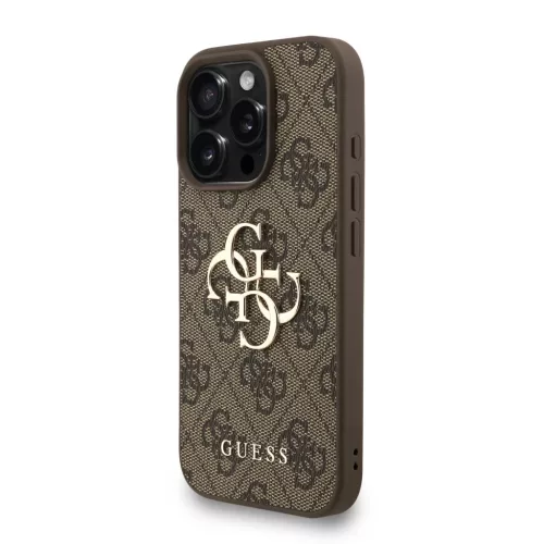 iPhone 16 Pro Barna Guess PU 4G Metal Logo Pántos tok