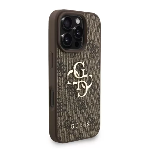 iPhone 16 Pro Barna Guess PU 4G Metal Logo Pántos tok