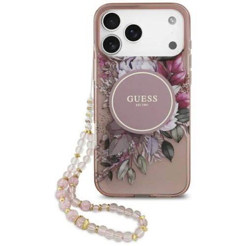 iPhone 17 Pro Max Pink Guess IML Flowers Szíj MagSafe tok