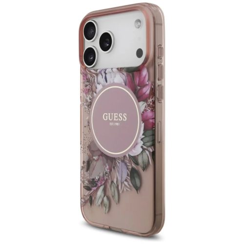 iPhone 17 Pro Max Pink Guess IML Flowers Szíj MagSafe tok