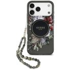 iPhone 17 Pro Max Guess IML Flowers Pearl Strap MagSafe fekete tok