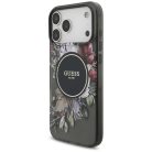 iPhone 17 Pro Max Guess IML Flowers Pearl Strap MagSafe fekete tok